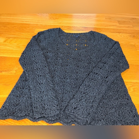 American Eagle Outfitters Open Knit Sweater XL Gray Boho Chunky Pullover - Picture 3 of 7
